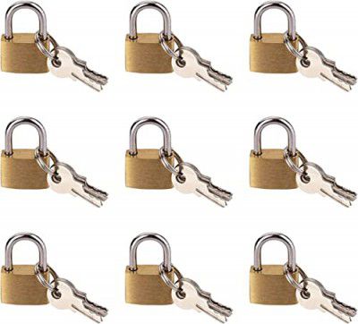 PUTHAK Mini Locks with Keys,Keyed Padlocks,Solid Brass Lock,Small Metal Padlock for Luggage,Backpacks, Jewelry Box, Gym Bags (Gold) (10)
