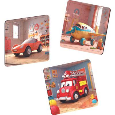 Puzzle Clawcrafts Kid's Wooden Cars and Plane Jigsaw Puzzle for Children Set of 3 Puzzle | Puzzle Kids Game Paperless Puzzle 9 Pieces in Each Puzzle | Kids Brain Development Toy | Birthday Gifts