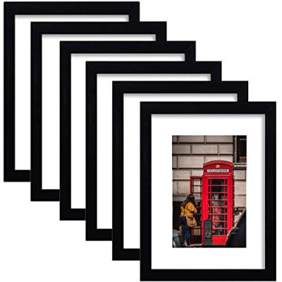 PWTAKO 11x14 Picture Frame Black Set of 6, Display Pictures 8x10 with Mat or 11x14 Without Mat for Wall Mounting ,Wood Photo Frames Collage for Wall Decor