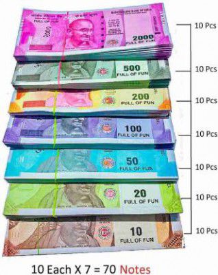 PY (10 X 7=70 Notes) (Rs.10, Rs.20, Rs.50, Rs.100, Rs.500, Rs.2000 Notes) Currency fake currency Gag Toy  (Multicolor)