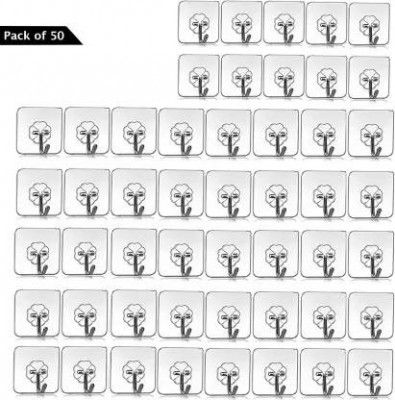 PYORIT Adhesive Plastic Wall Hooks Hangers (Pack of 50)