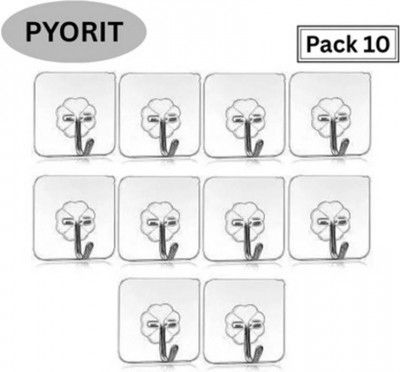 PYORIT Strong Adhesive Wall Door Sticky Hanger Holder for Kitchen And Bathroom Hook 10  (Pack of 10)