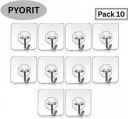 PYORIT Strong Adhesive Wall Door Sticky Hanger Holder for Kitchen And Bathroom Hook 10  (Pack of 10)...