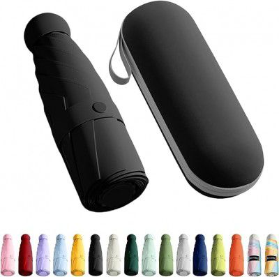 PYXBE Mini Umbrella with Case for Men & Women (Manual Open) Compact Travelling Umbrella - Use in Rain & Summer- 6 Frame hjop