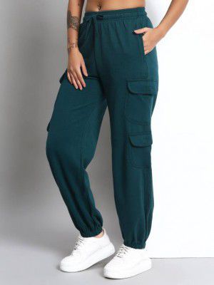 Q-Rious  Women Comfort Fit Dark Green Cotton Blend Trousers