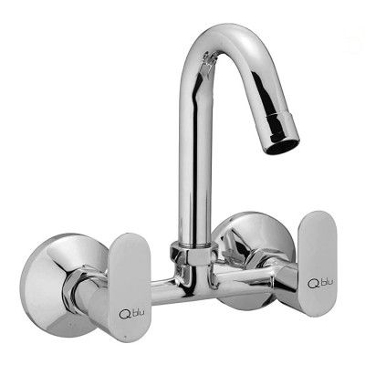 QBLU Brass Chrome Finish Slim Wall Mounted Sink Mixer with brass casted Modular Spout Faucet (Silver)
