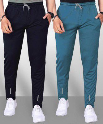 QFABRIX  Pack of 2 Men Solid Black, Blue Track Pants