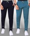 QFABRIX  Pack of 2 Men Solid Black, Blue Track Pants...
