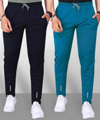 QFABRIX Pack of 2 Men Solid Black, Light Blue Track Pants