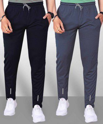 QFABRIX  Pack of 2 Solid Men Grey, Black Track Pants