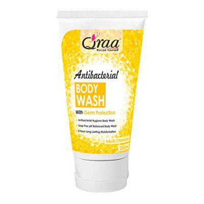 Qraa Antibacterial Body Wash With Goodness Of Haldi Chandan, Germ Protection Shower Gel, Soap Free, pH Balanced, Long Lasting Moisturizing, Sulfate Free Shower Gel 200ml