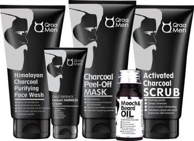Qraa Men Charcoal Kit : Scrub, Face  (5 Items in the set)