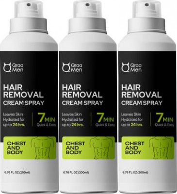 Qraa Men Hair Removal Cream Spray| Painless Body Hair Removal Powder Spray For Mens Spray  (600 ml, Set of 3)