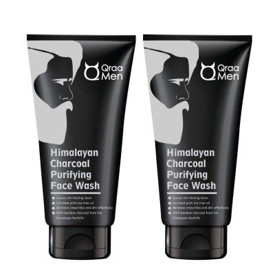 QRAA Men Himalayan Charcoal Purifying Face Wash (Pack of 2), 200 gram