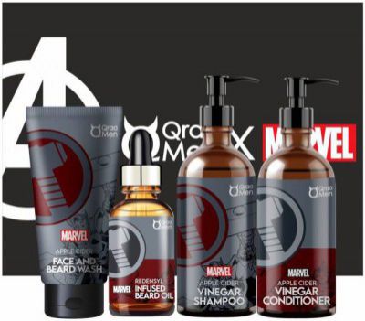 Qraa Men Thor Apple Cider Vinegar Grooming Kit for Men | Apple Cider Vinegar Shampoo, Conditioner, Face & Beard Wash, Redensyl Infused Beard Growth Oil  (4 Items in the set)
