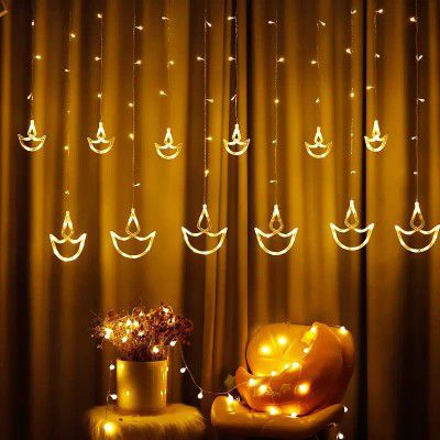 Quace 12 Stars Curtain String Lights, Window Curtain Lights with 8 Flashing Modes Decoration for Christmas, Wedding, Party, Home, Patio Lawn, Warm White (6+6 Diyas)…