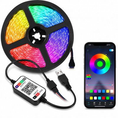 Quace RGB LED Strip Lights for Bedroom (5M/150 LEDs), Bluetooth App & Music Sync