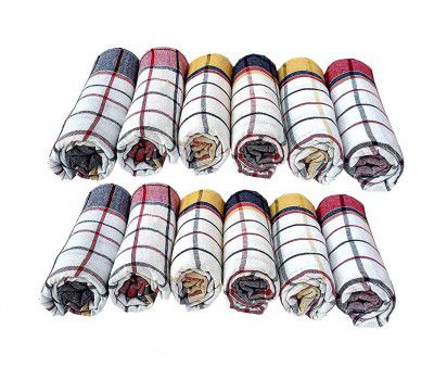 QUALCOSA KITCHEN Cleaning Cotton Kitchen Towels (Multicolour, 18x18 Inch) - Pack of 12 Pcs