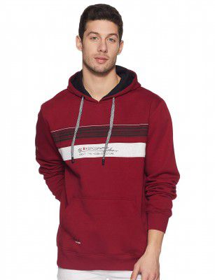 Qube By Fort Collins Men Fleece Hooded Neck Sweatshirt(347AZ_Maroon_M)
