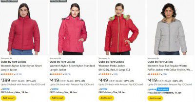 Qube By Fort Collins Womens Jacket up to 83% off | Starts ₹419