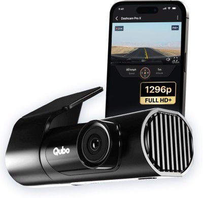 Qubo Smart Dashcam Pro X| FHD+| 1296p| NightPulse Vision| Supercapacitor|360 Rotation In-car Camera System (1 Camera, 1296p)