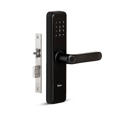 QUBO Smart Door Lock Essential from Hero Group | 5-Way Unlocking | Fingerprint | Pincode | RFID Access Card | Bluetooth Mobile App | Mechanical Key | OTP Access | (Black)