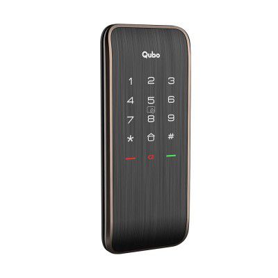 QUBO Smart Rim Lock ULTRA from Hero Group |Ideal for Double Doors | 3-Way Access - Pincode, RFID Access Card , BLE Mobile App |Remote Access Sharing via OTP |Auto Locking |High Strength Bolt | (Copper