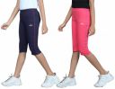 Quco Premium Girls Capri with Attractive Colors Cotton Capris (3/4 th Pant) - Navy, Pink 10-11 Yrs Pack of 2...
