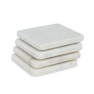 Queenza White Marble Coasters Set of 4 for Dining Table 4 Inch