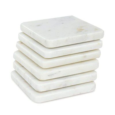 Queenza White Marble Coasters Set of 6 for Dining Table 4 Inch