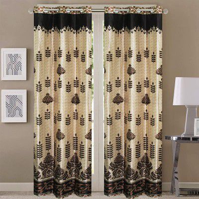 Queenzliving Imperial Curtain for Door 7 feet- Pack of 2, Brown