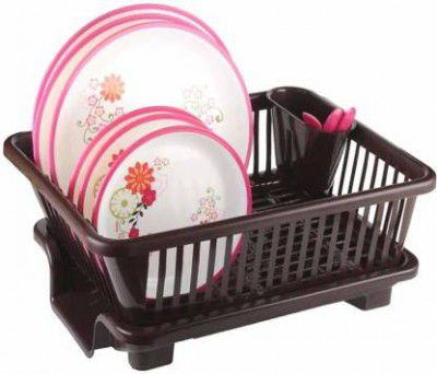 Quickmart Dish Drainer Kitchen Rack Plastic 3in1 Large Sink Set Dish Rack Pink Drainer Drying Rack Washing Basket&Tray