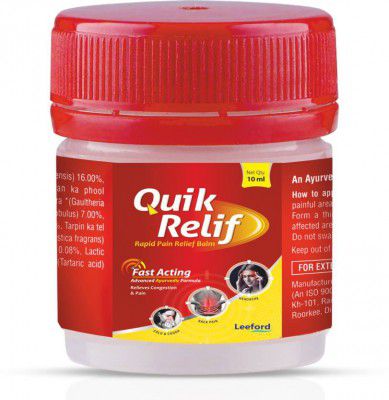 Quik Relif Pain Relief Balm for Headache | Back Pain | Cough/Cold Balm (10 ml)