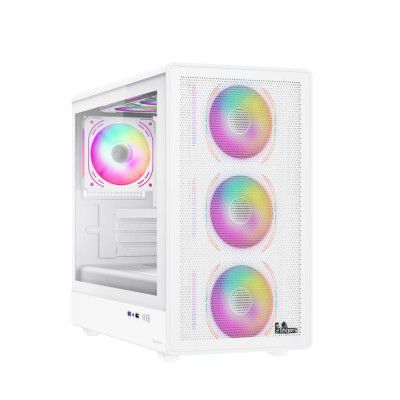 QuikFINGERS HyperHawk MicroATX PC Cabinet - M-ATX/Mini-ITX, Toughened Glass Panel, 6 Pre-Installed 120mm RGB Fans (White)