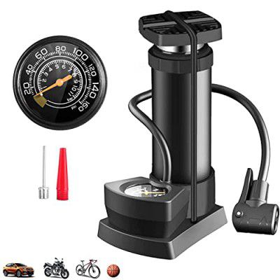 QUPET Portable Mini Bike Pump/Cycle Foot Pump Foot Activated With Pressure Gauge Floor Bicycle Bikes Pump & Cycle Pump Bicycle Tire Pump For Road (Black)