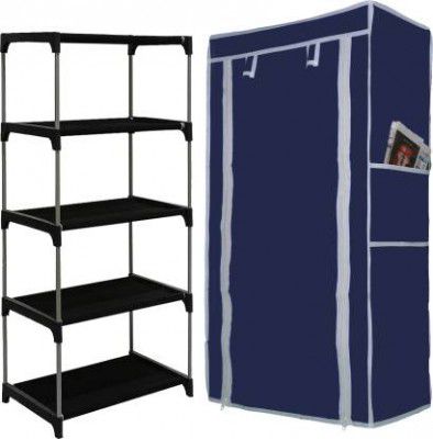 QURACK Portable Storage Free Standing Shoe Organizer with Non-Woven Fabric Cover Metal Shoe Rack  (Blue, 4 Shelves, DIY(Do-It-Yourself))