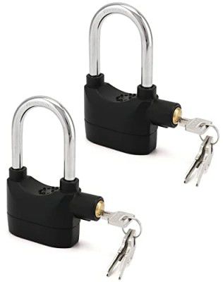 QWORK Alarm Lock, 110 dB Anti-Theft Security Padlock, 2 Pack Door Motorcycle Bicycle Padlock, with 3 Keys (Black)