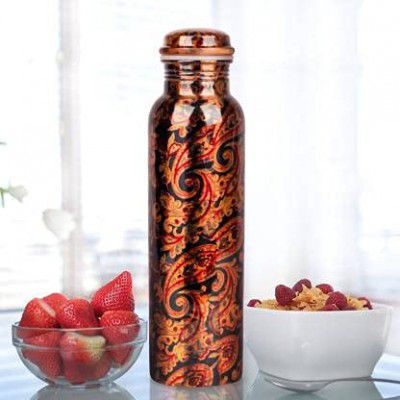 R Ayurveda Copper Copper Water Bottle printed, 1 Liter