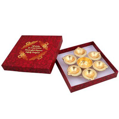 R Ayurveda Copper Diya Shape Iron Flower Decorative Urli for Home (Diya URLI Bowl 7 INCHES 6 Diya)