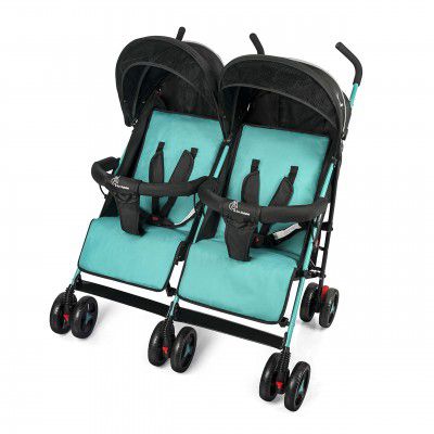R for Rabbit Ginny and Johnny – Baby Twin Stroller and Pram Easy Foldable with Adjustable Seating Positions with Huge Storage Basket (Blue Black)