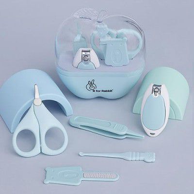 R for Rabbit Stylo Apple new born Baby 5 in1 Nail Grooming Kit for Baby Manicure Set with Kids Nail Cutter,Tweezer, Nail Filer, Ear Pick, and Scissors (Blue)