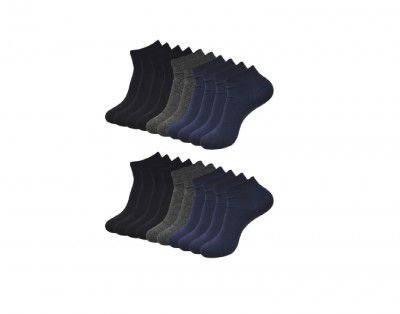 RA Collection Men's Plain/Solid Ankle Length Socks, made with 100% cotton (Multicolor) - Combo Pack Of 6 Pairs (Free Size)(Black, Navy, Dark Grey)