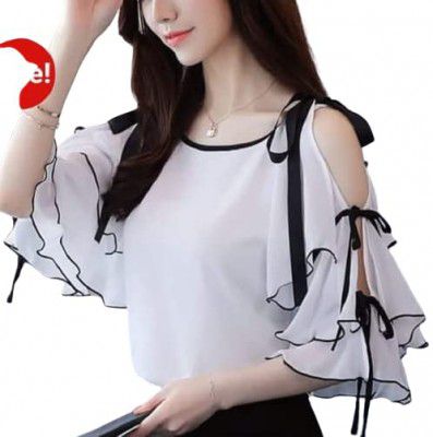 RAABTA FASHION 11019 White Sleeve Knotes Top-M