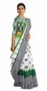 Radha Lakshmi Handicrafts Women's Ikat Hand Block Print Jaipuri Cotton Mulmul Saree with Blouse Piece White Green (mragini100)...