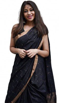RADHA LAKSHMI Women's Kanjivaram Soft Banarasi linen cotton Silk Saree With Blouse piece(AG black booti)
