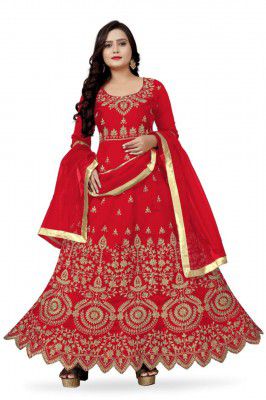 Radhey Fashion Womens Taffata Silk Embroidered Semi-Stitched Long Anarkali Gown for Women Free Size (All 7 Color) 2021