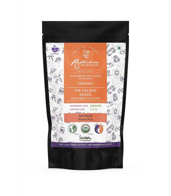 Radhikas Fine Teas and Whatnots - DESTRESS Passion Fruit |100% Certified Organic| Darjeeling Leaf | Ice Tea | Hot Tea | Tropical Fruity Blend | Fruity Taste of the Passion Fruit in Black Tea | Stimula