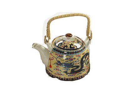 Radhikas Fine Teas and Whatnots - Oriental Porcelian Kettle, Yellow Dragon Print 