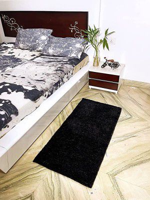 RADRUGS Sparkling Black Soft Fur Handmade Rug (50 X 80 CMS)