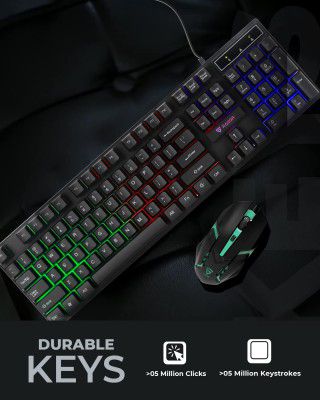 RAEGR RapidGear X30 Wired Rainbow Backlight Keyboard and 1200 dpi Mouse Set, LED Backlit, Floating Keycaps with Breathing Lights Effect, Plug and Play  - Black RG10471